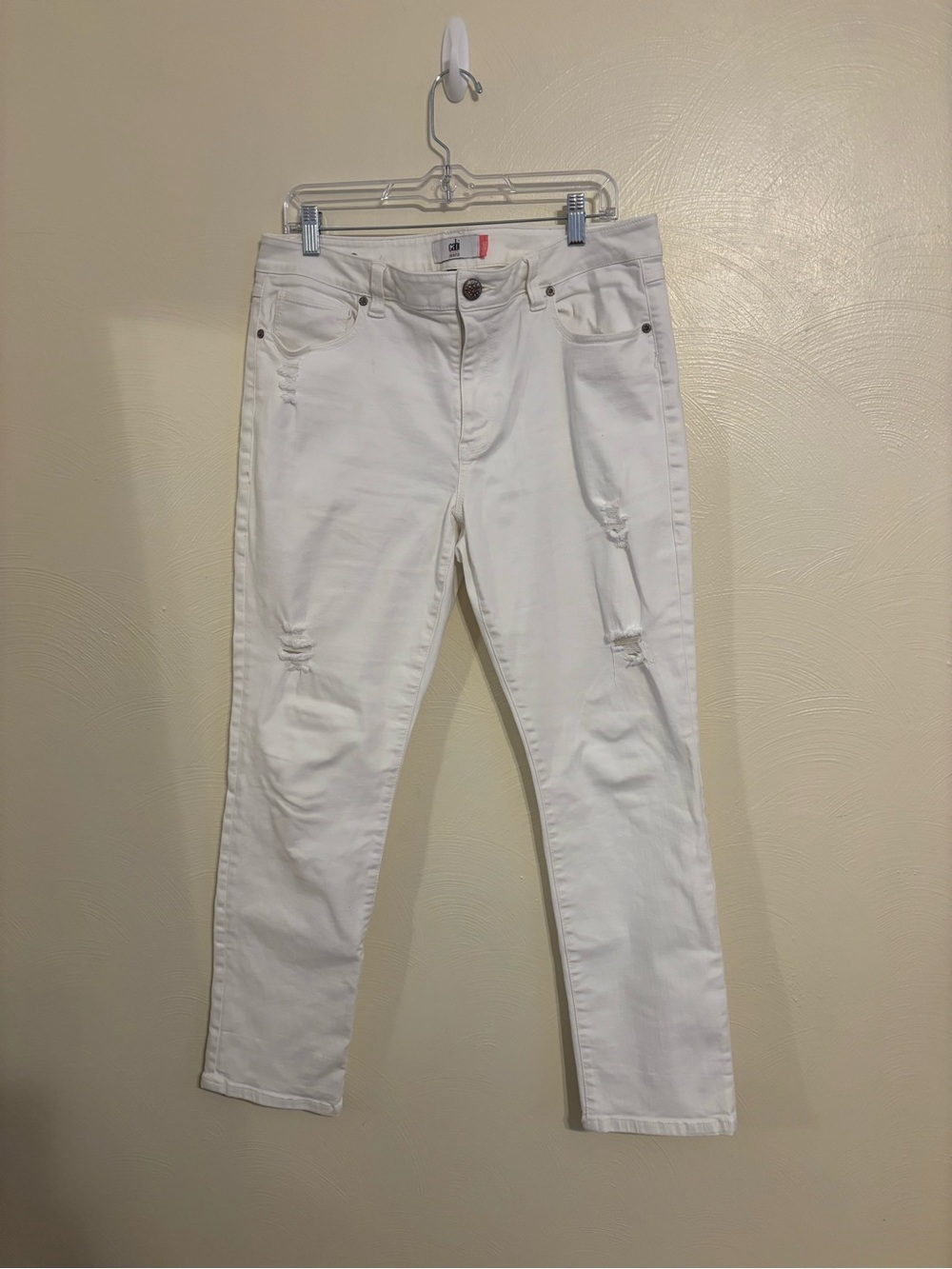 CAbi Jeans High Slim White Distressed Jeans Size 14 - Picture 1 of 9